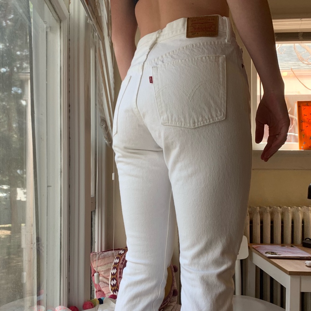Levi’s High Waisted white denim cutoff jeans